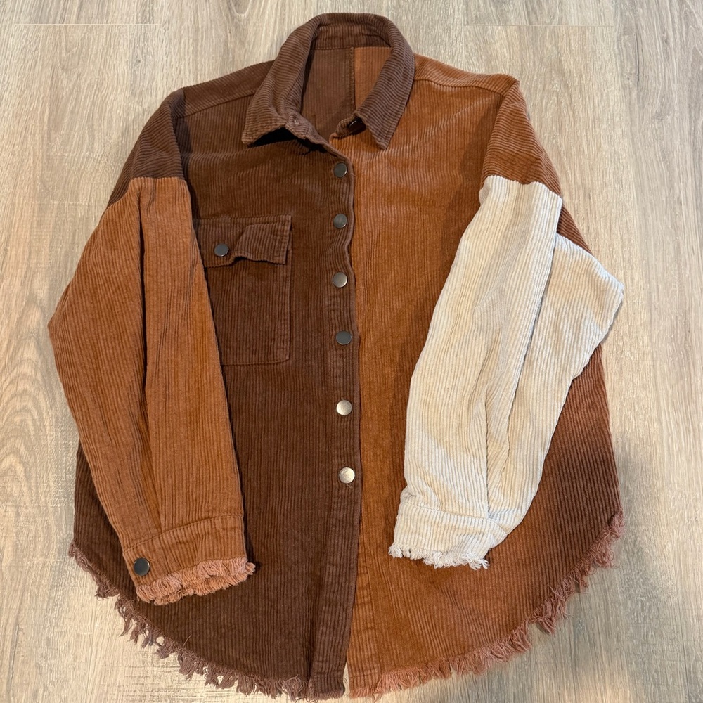 Women button down corduroy color block jacket